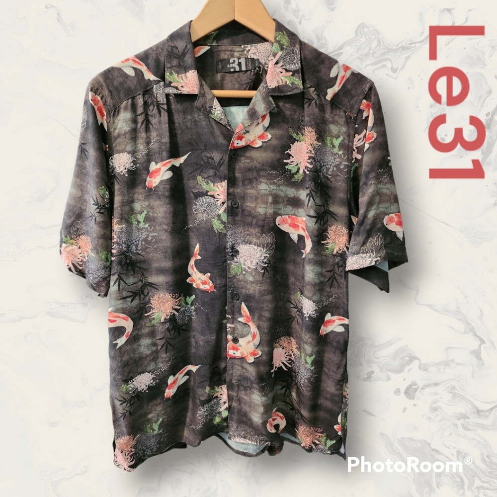 Simons Le31 Koi Pond Printed Fluid Shirt 100% Viscose Silky Material Size XS